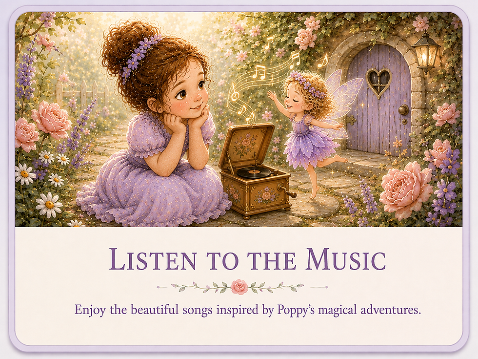 Poppy listens to a magical music box while Rosalie dances to songs inspired by Poppy’s adventures.