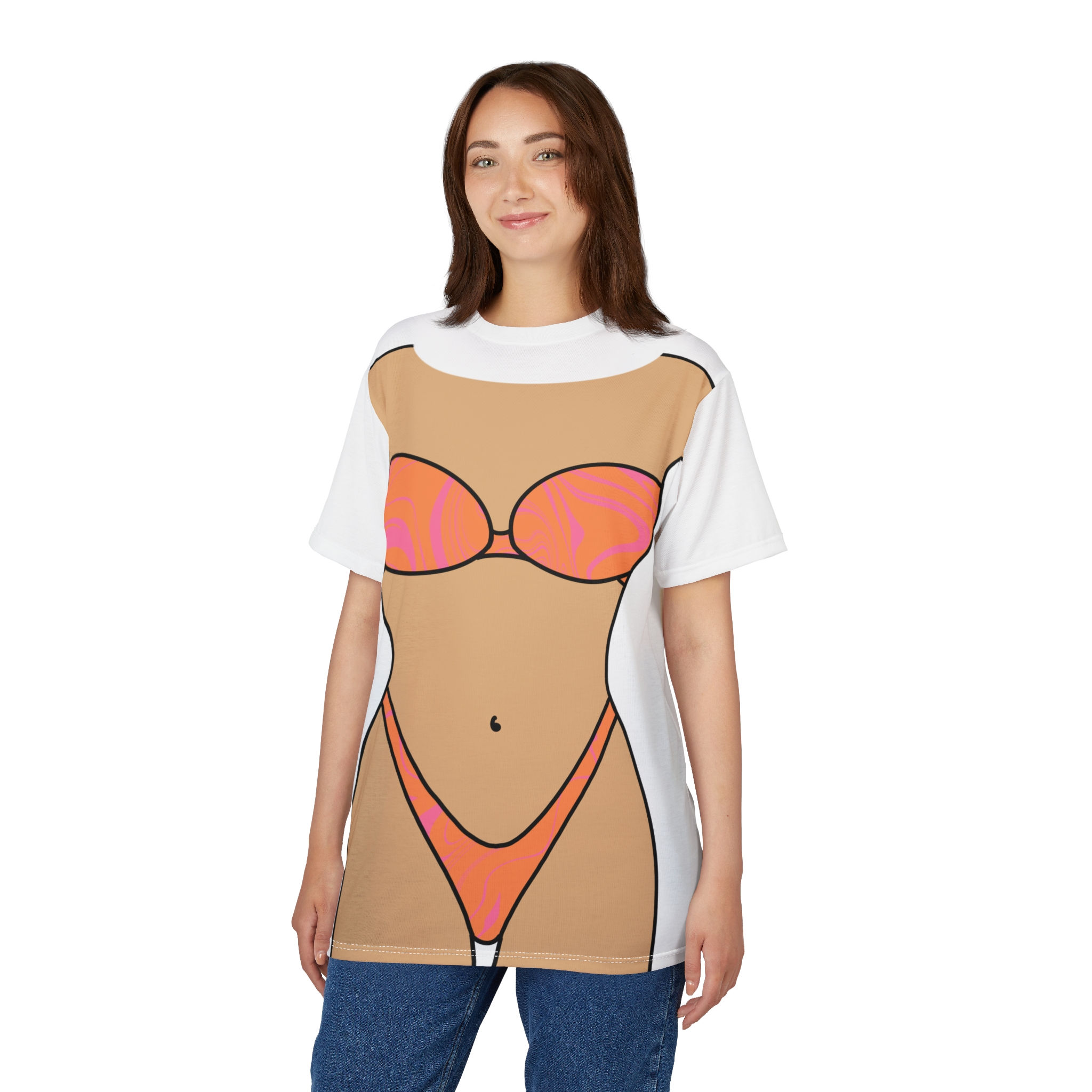 Bikini Cover-Up T-Shirt – Funny Tee Summer Parties & Bachelorettes (Orange)