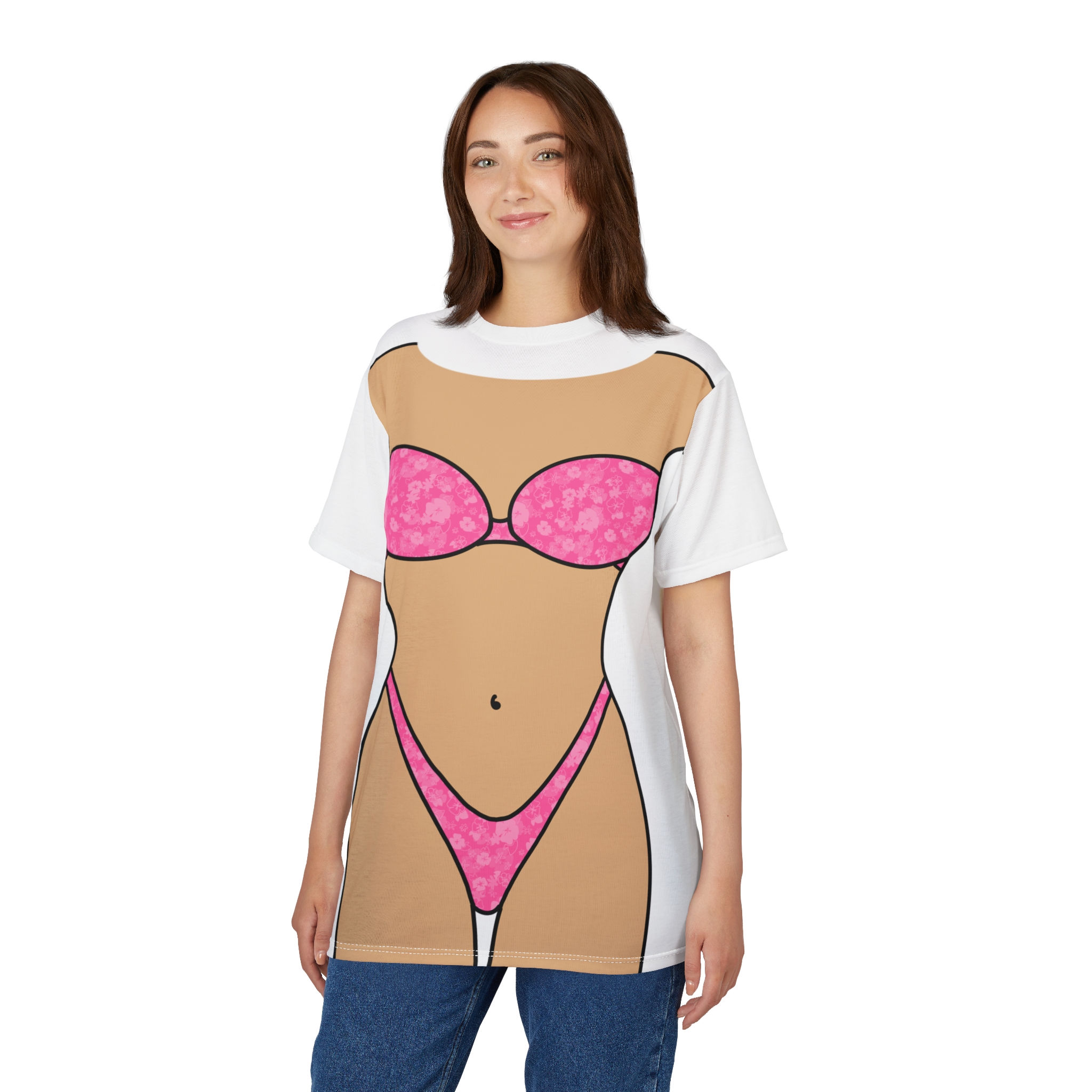 Bikini Cover-Up T-Shirt – Funny Tee Summer Parties & Bachelorettes (Hot Pink)