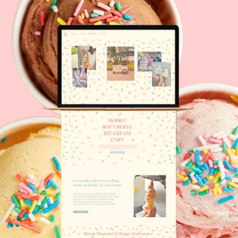Swirled mobile soft serve ice cream cart website design by Taylo Studio featuring sprinkle-inspired layout, playful branding 