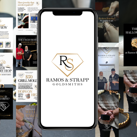 Ramos & Strapp jewelry social media management showcasing Instagram posts and promotional campaigns