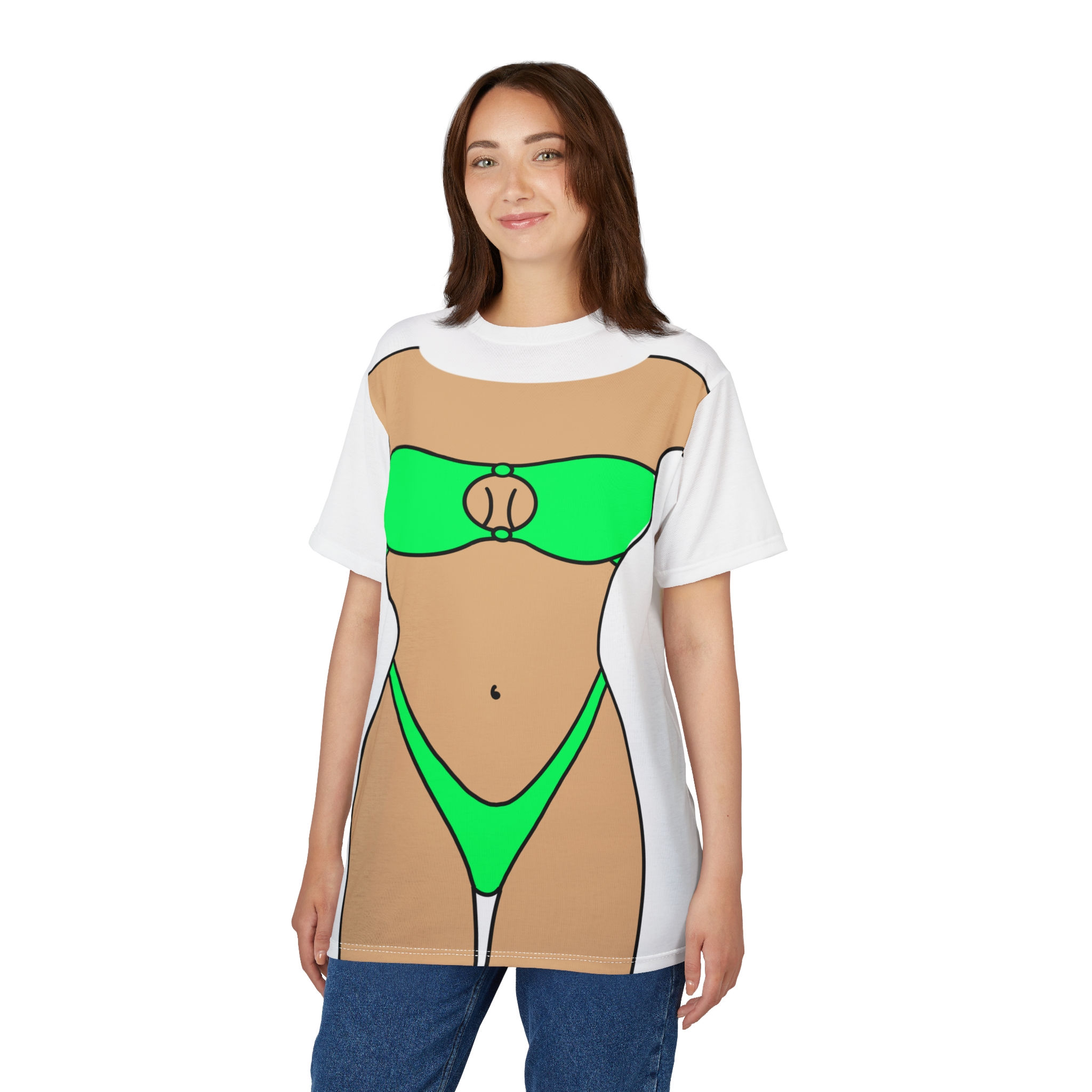 Bikini Cover-Up T-Shirt – Funny Tee Summer Parties & Bachelorettes (Neon Green)