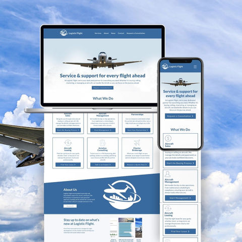 Logistic Flight private charter and flight management landing page shown on desktop and mobile with conversion-focused design
