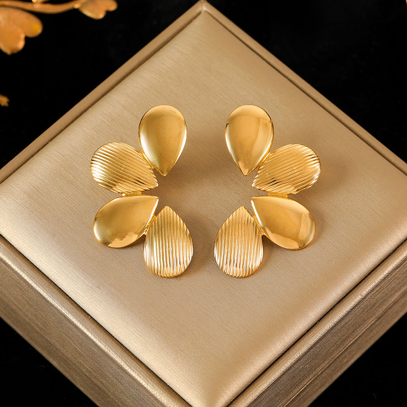Miniatura: EILIECK 316L Stainless Steel Exaggerated Four-Leaf Flower Earrings For Women Gir