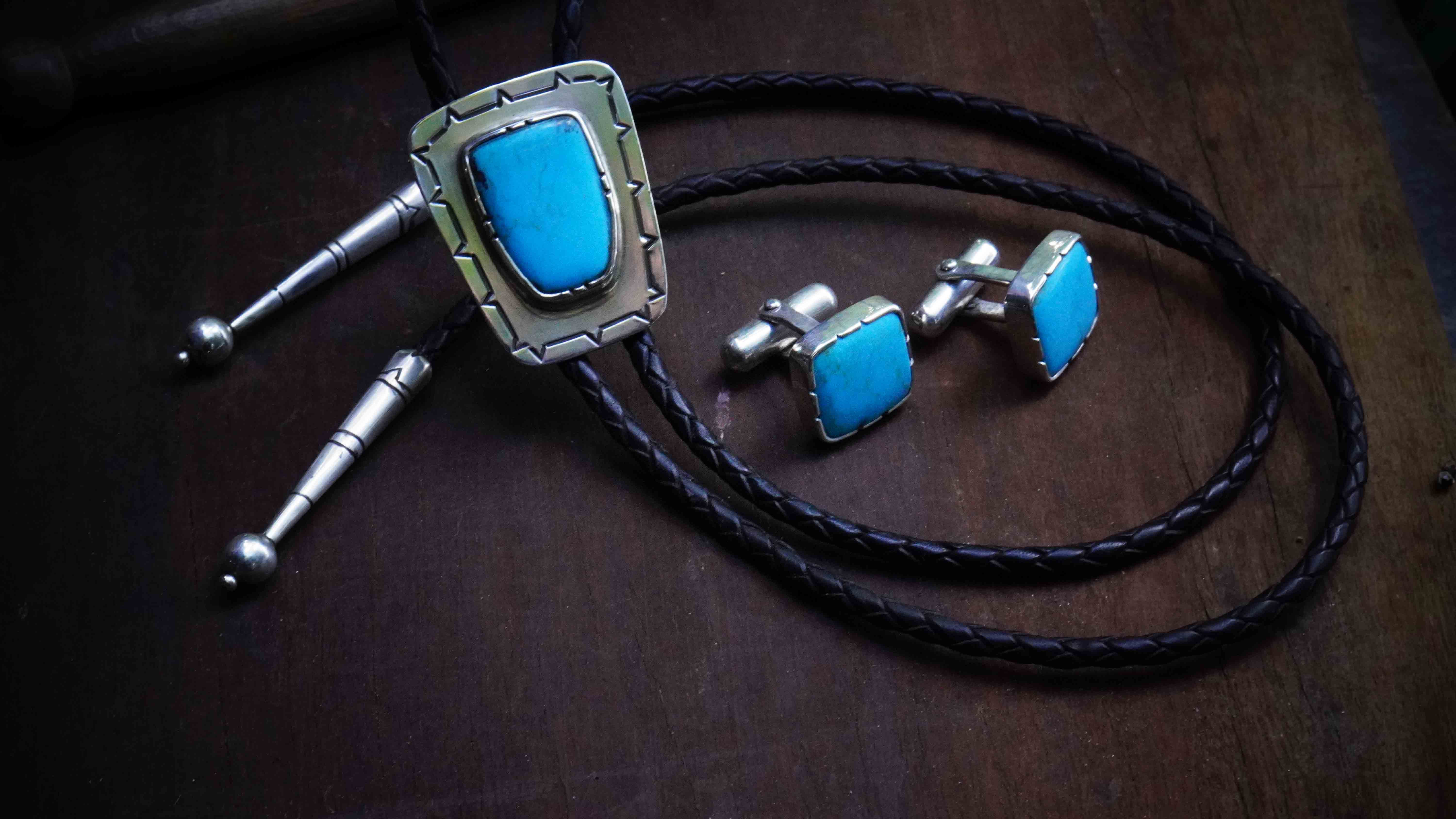 Turquoise Bolo and Cufflinks