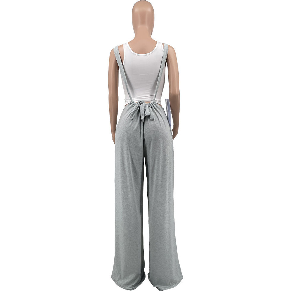 Miniatura: Casual Solid Backless Spaghetti Strap Suspender baggy pants
