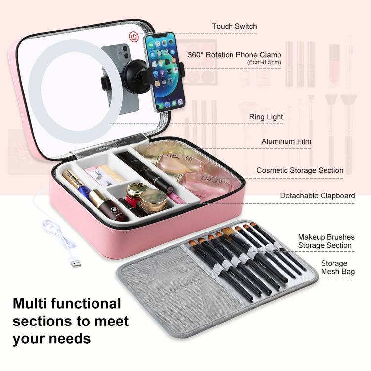 Thumbnail: Touch Adjustable  Makeup Mirror and Storage Box Bag With Phone Clamp