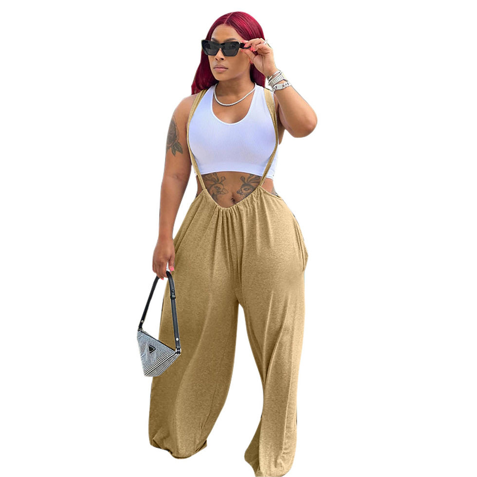 Miniatura: Casual Solid Backless Spaghetti Strap Suspender baggy pants