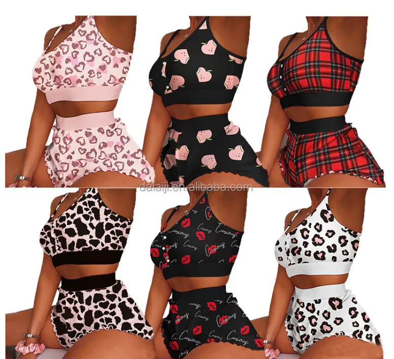 Miniatura: Shorts and Crop Top  2 Piece Halloween Sleepwear Pajamas Set for Women