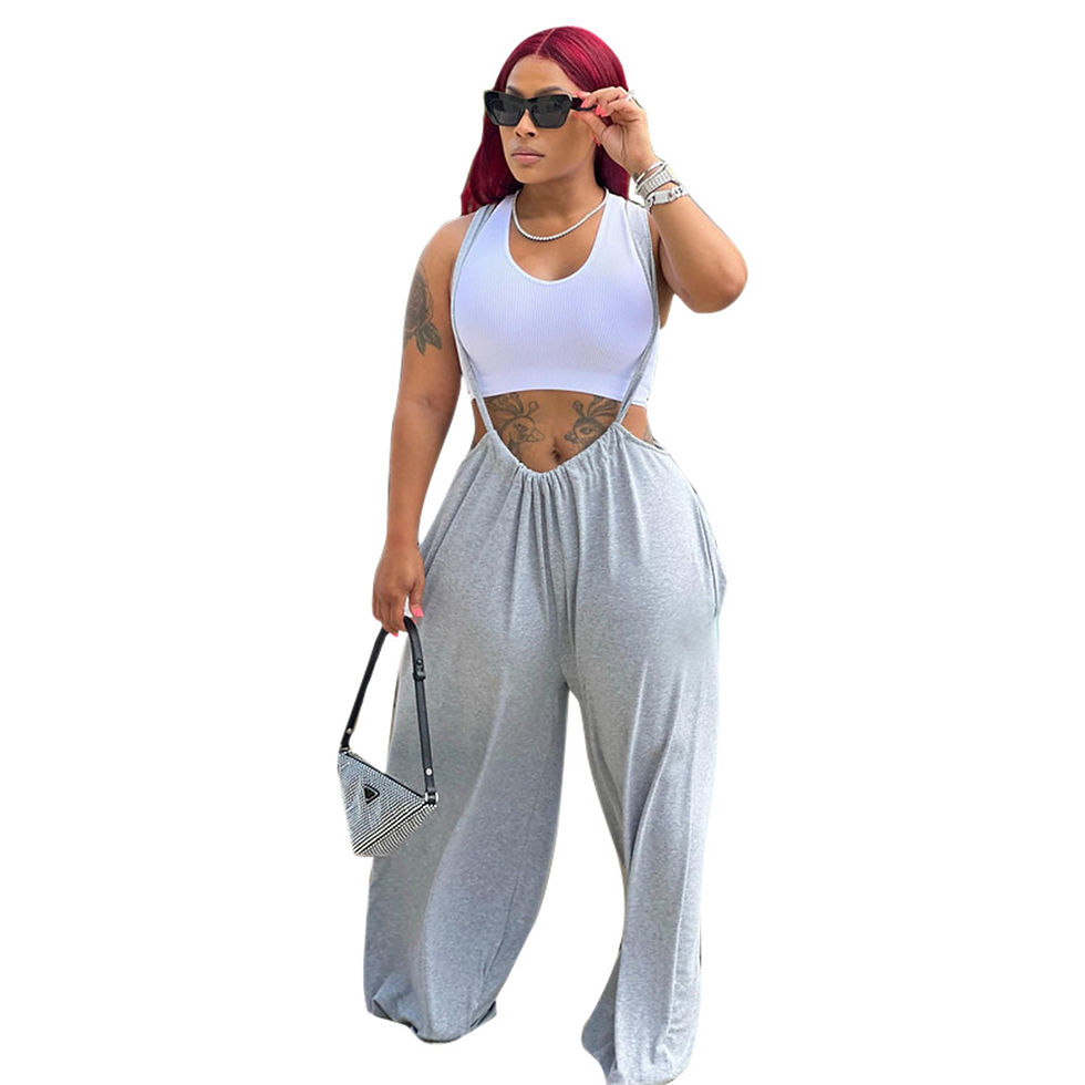 Miniatura: Casual Solid Backless Spaghetti Strap Suspender baggy pants
