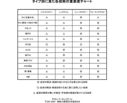 当サロンのタイプ別に見た各技術の重要度チャート