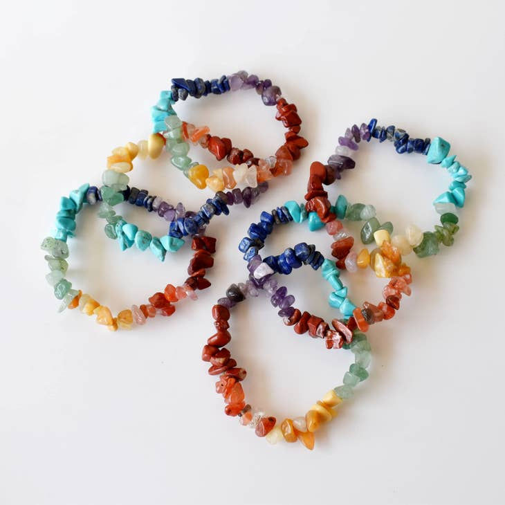 Thumbnail: Six gemstone bracelets next to each other with rainbow colors