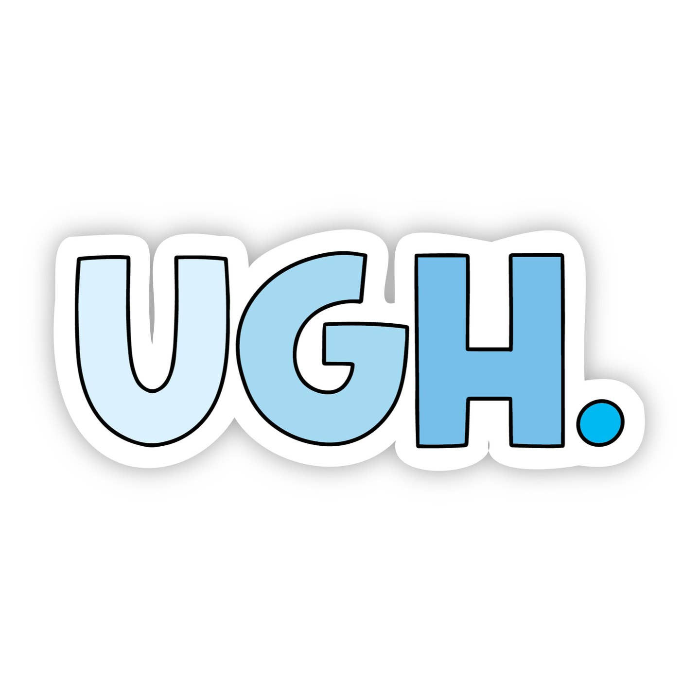 ombre blue bubble lettering, with each letter getting darker blue