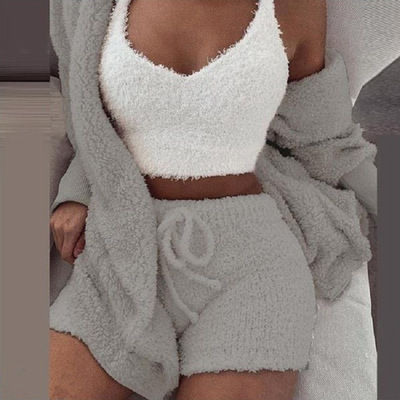 Thumbnail: Dropshipping Supplier Knit Fuzzy Sleepwear Velour Loungewear Shorts Sets Velvet