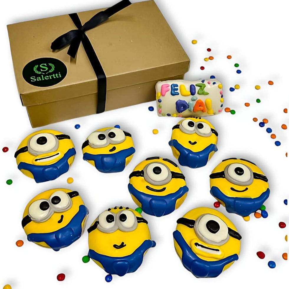 Caja de cookies artesanales decoradas con diseño de Minions para el Día del Niño de Salertti