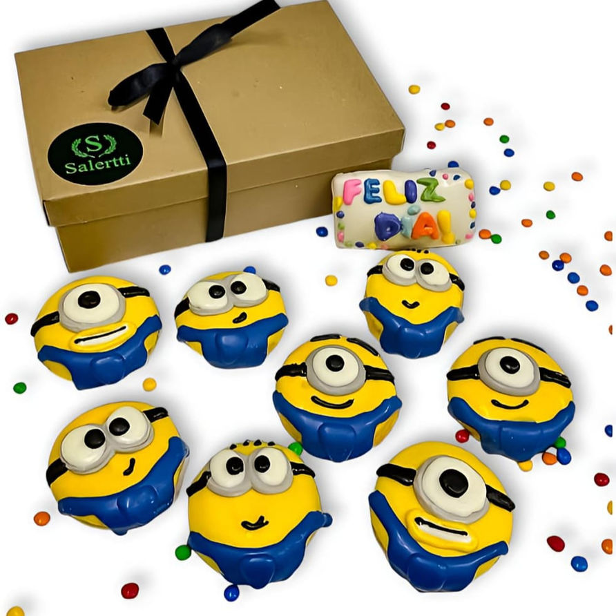Caja de cookies artesanales decoradas con diseño de Minions para el Día del Niño de Salertti