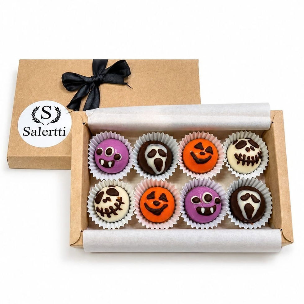 Bombones decorados para Halloween en caja de 8 unidades.
