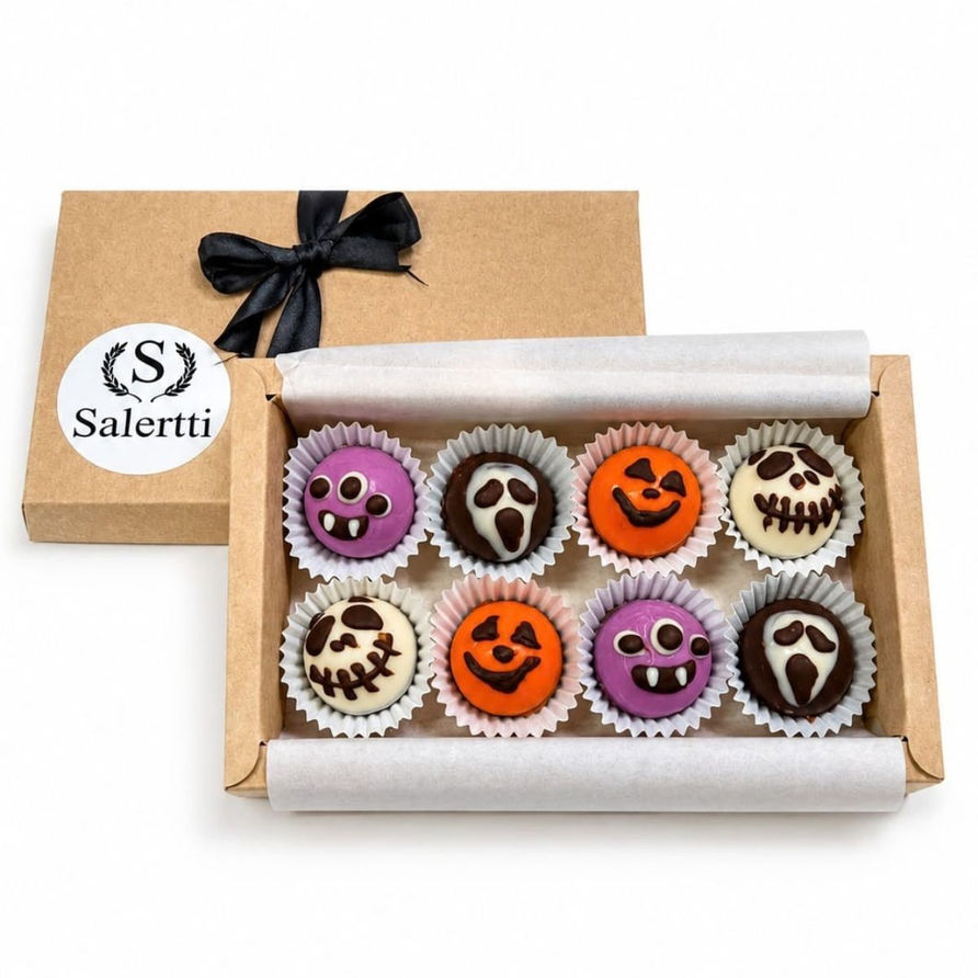 Bombones decorados para Halloween en caja de 8 unidades.