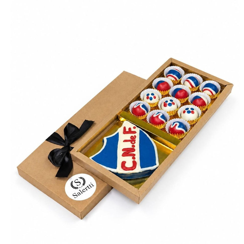 Pack de Nacional con escudo en chocolate y 12 bombones en chocolate