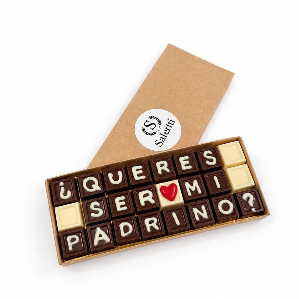Caja de Choco Mensaje personalizizable con 3 filas, con mensaje y tipo de chocolate a elección.