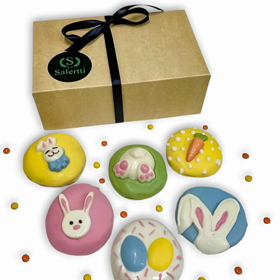 Galletas decoradas de Pascua pintadas a mano con chocolate, caja x6 unidades.