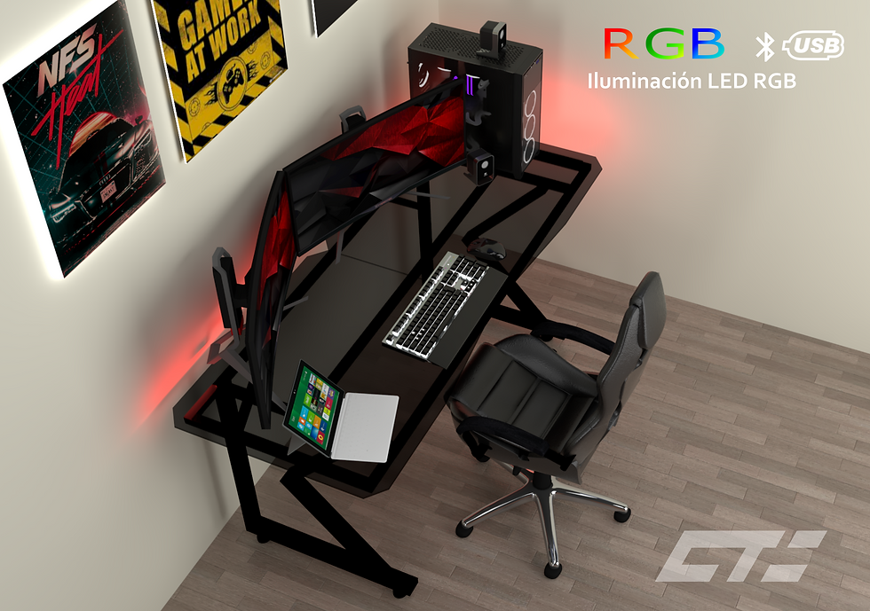 Miniatura: Escritorio Gamer Pro K BLACK NEO LED RGB Bluetooth