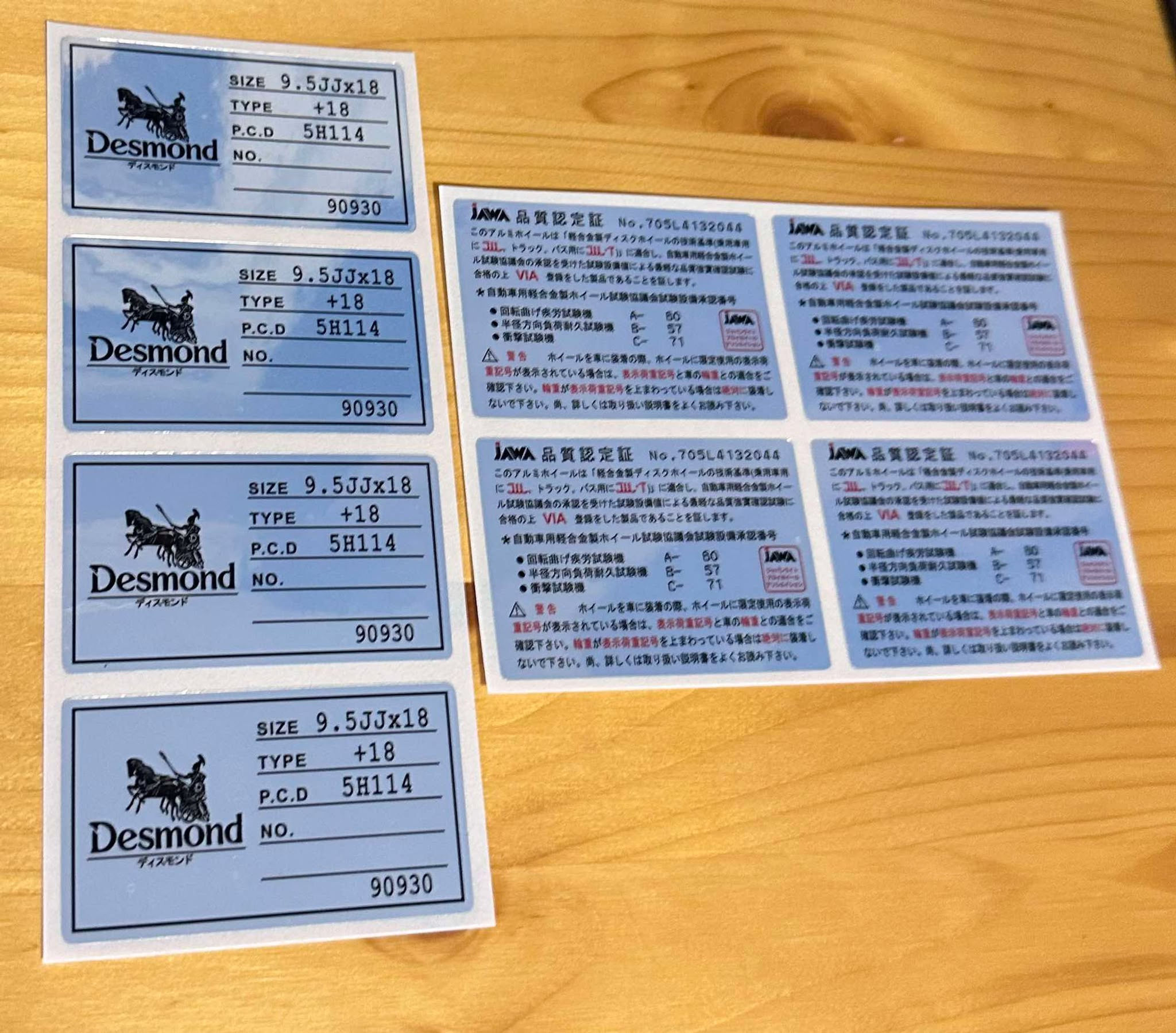 Regamaster Desmond Wheel Information Decal Set