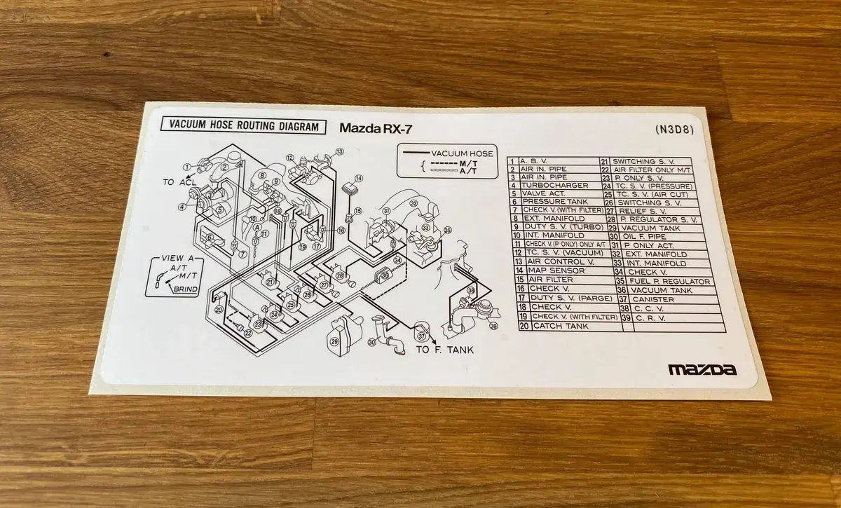 Mazda FD RX7 Vacuum Diagram Decal