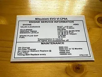 Mitsubishi Evolution VI Maintenance Decal