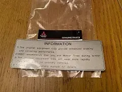 Mitsubishi OEM Information decal. Evolution Model. MN101676
