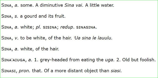 Samoan root of "SINA"