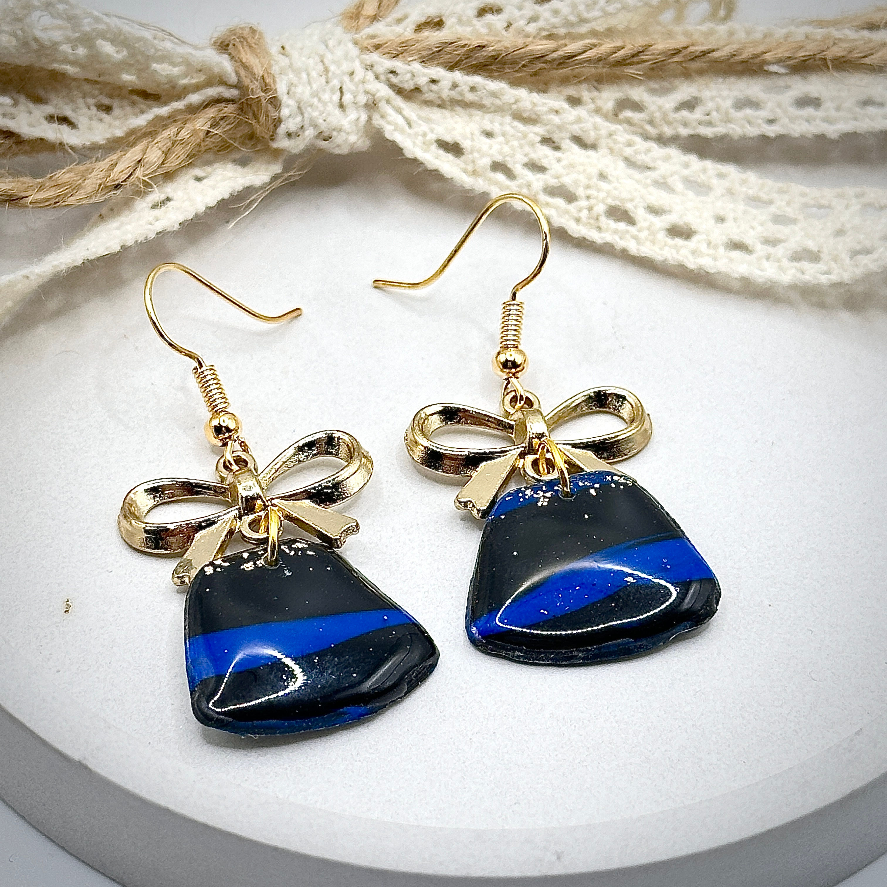 Earrings Black/Blue -Bow