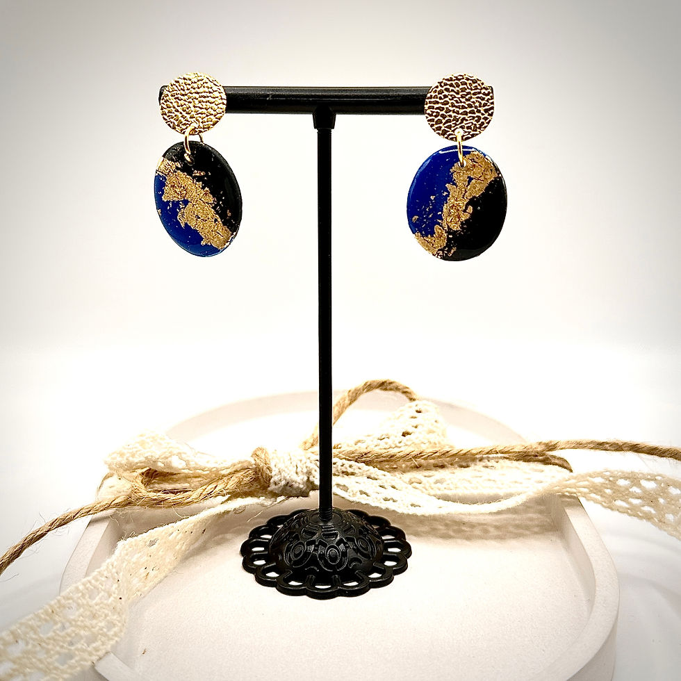 Thumbnail: Earrings Blue/Gold - Round