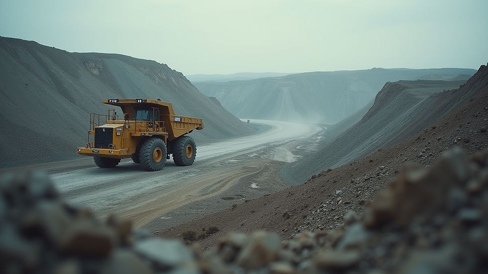Eye-level view of a mining site with machinery in operation