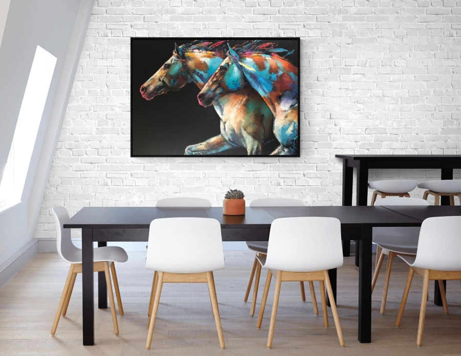 Thumbnail: Décor salle à manger-Liberté-Peinture de Andrée Marcoux-art équestre-Québec