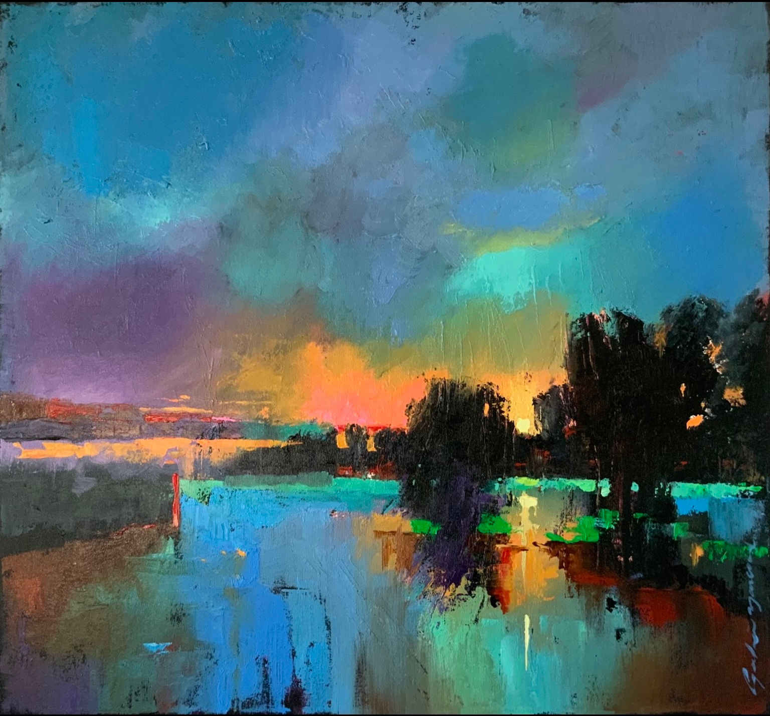 Peinture  paysage ''Moment présent''