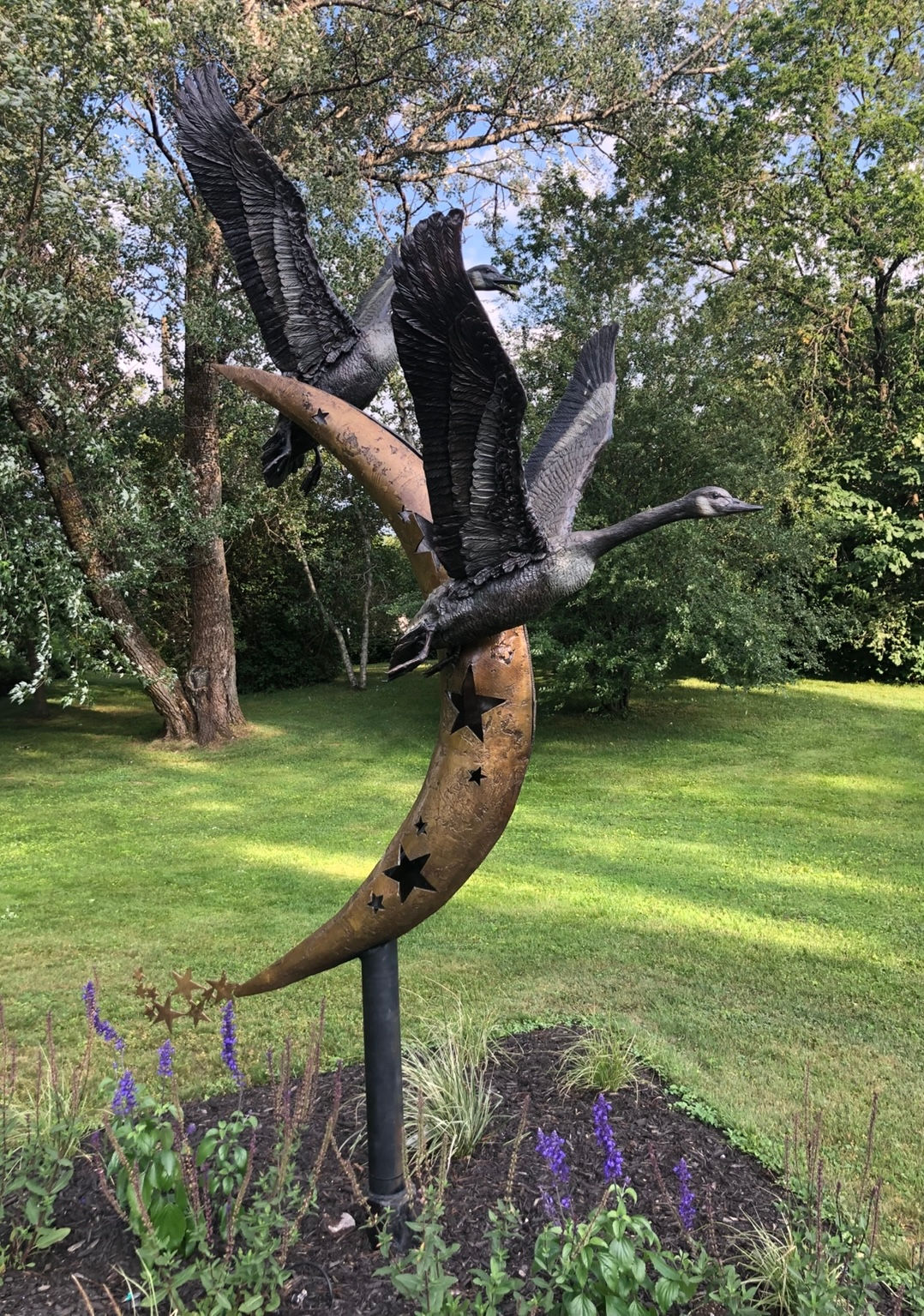 Sculpture extérieure d'oiseaux en bronze ''En tandem pour la vie''