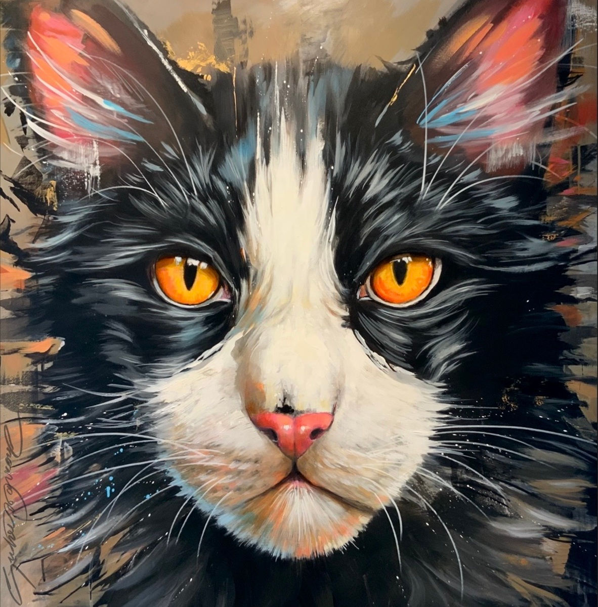 Peinture de chat ''MOUSTACHE''