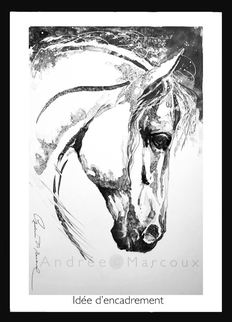Miniature : Peinture d'un cheval blanc ''Brise'' 375$