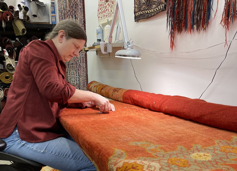 Minor repairs to an antique Turkish rug