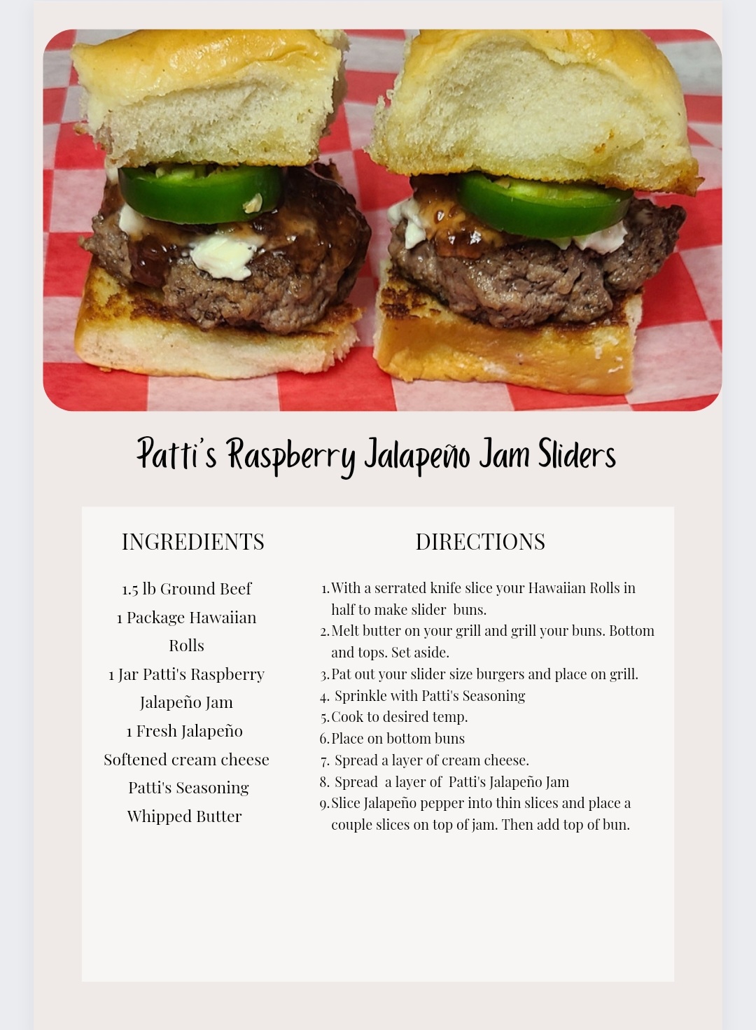 Patti’s Raspberry Jalapeno Jam Burger