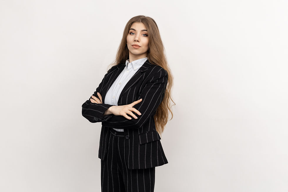 woman-formal-business-ensemble-stands-out-against-blank-white-canvas-encapsulating-busines