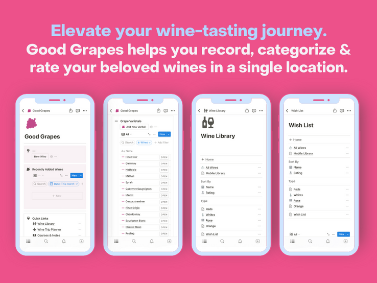 wine journal notion template