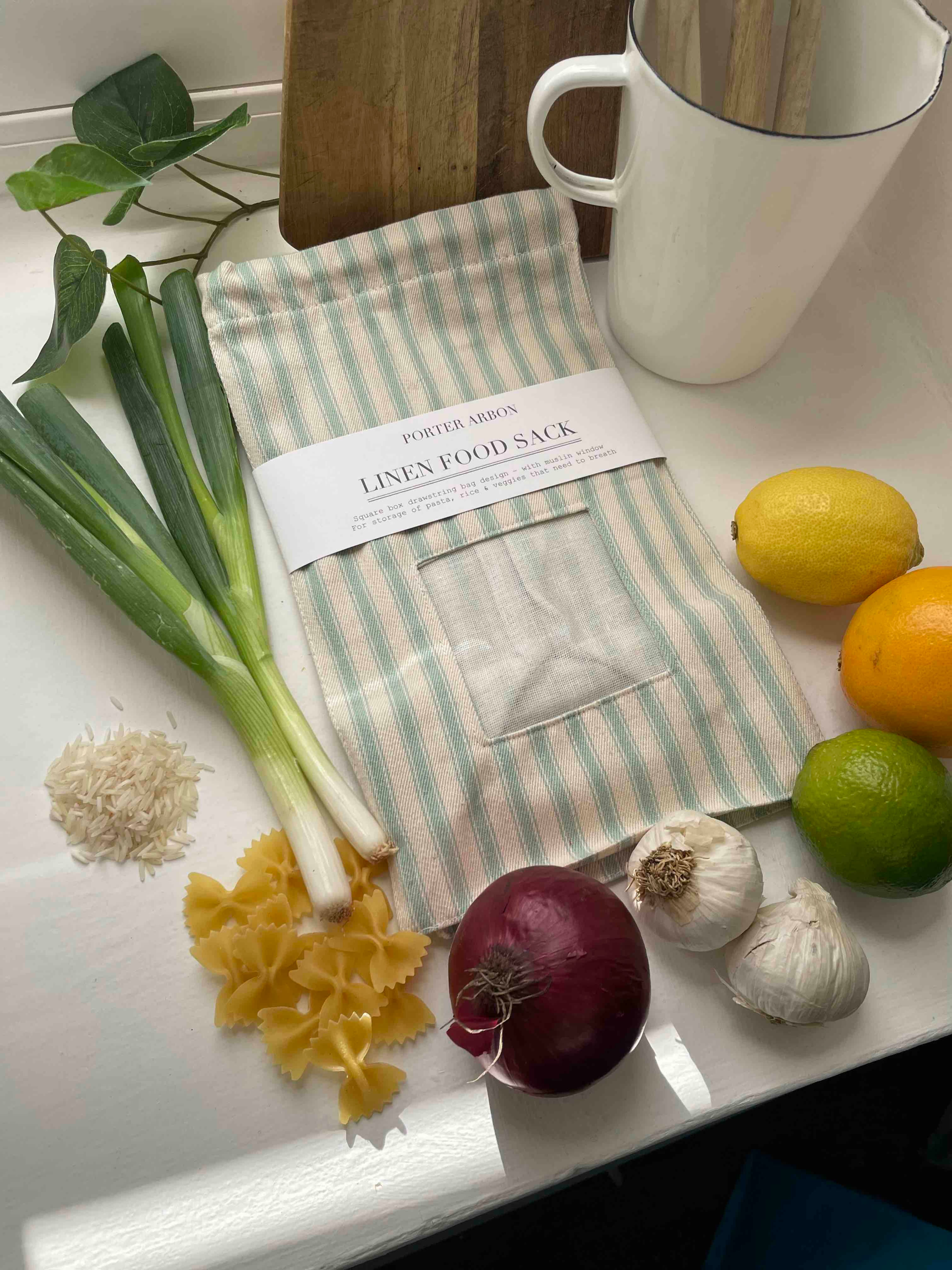 LINEN FOOD SACK - Green & Cream Stripe