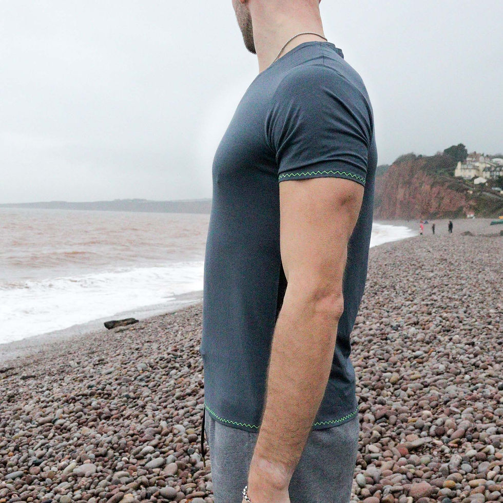 Miniature : Muscle-fit T shirt - Petrol Blue with Black Stripe