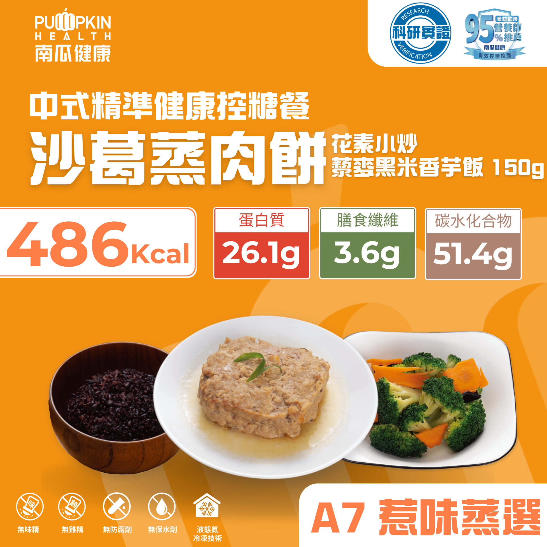 南瓜健康 藜麥黑米香芋飯150g+沙葛蒸肉餅125g+花素小炒150g 健康餐A7