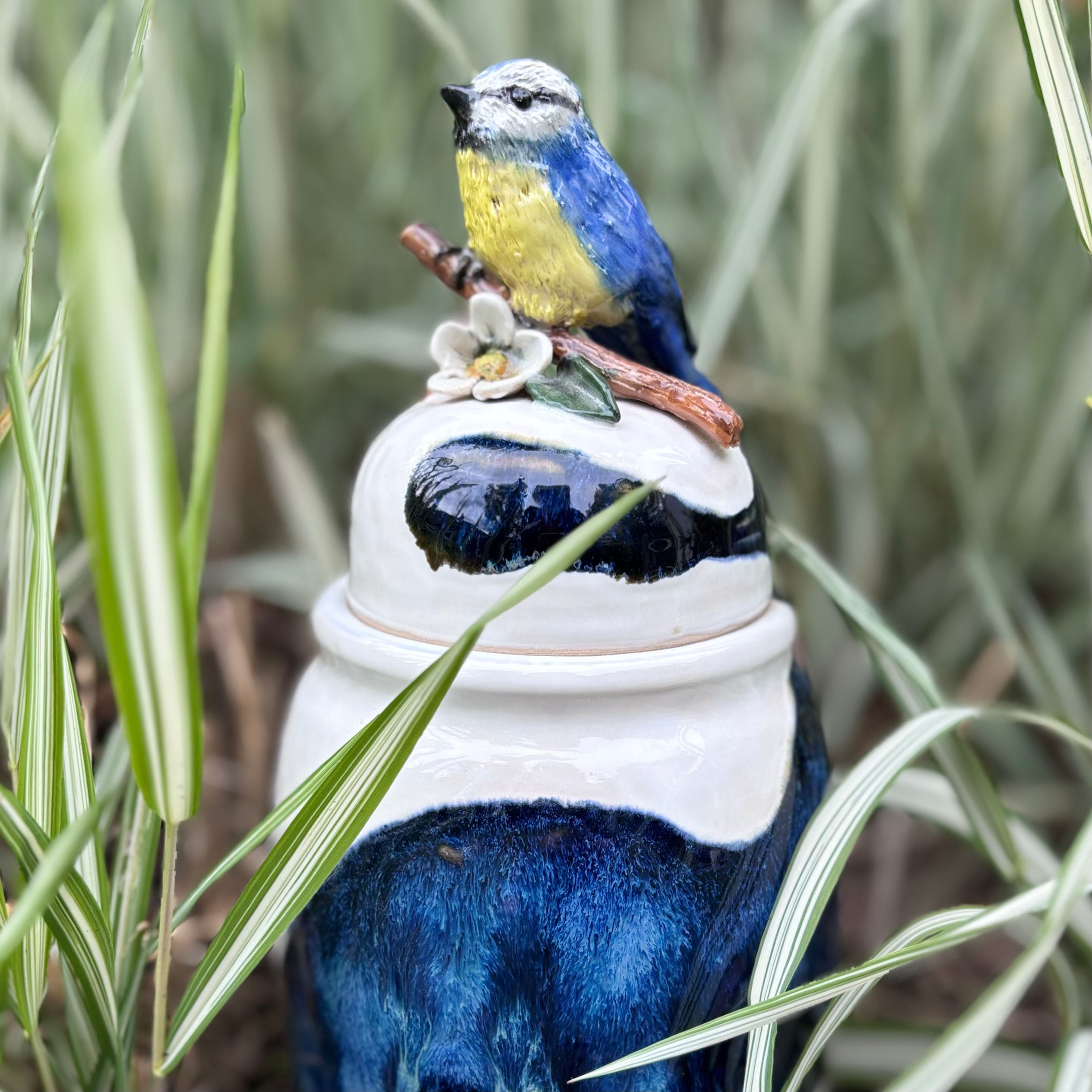 Lidded Pot with Blue Tit