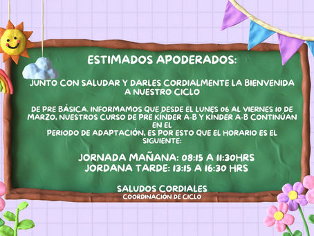 HORARIOS PRE-BÁSICA 6 AL 10 ME MARZO