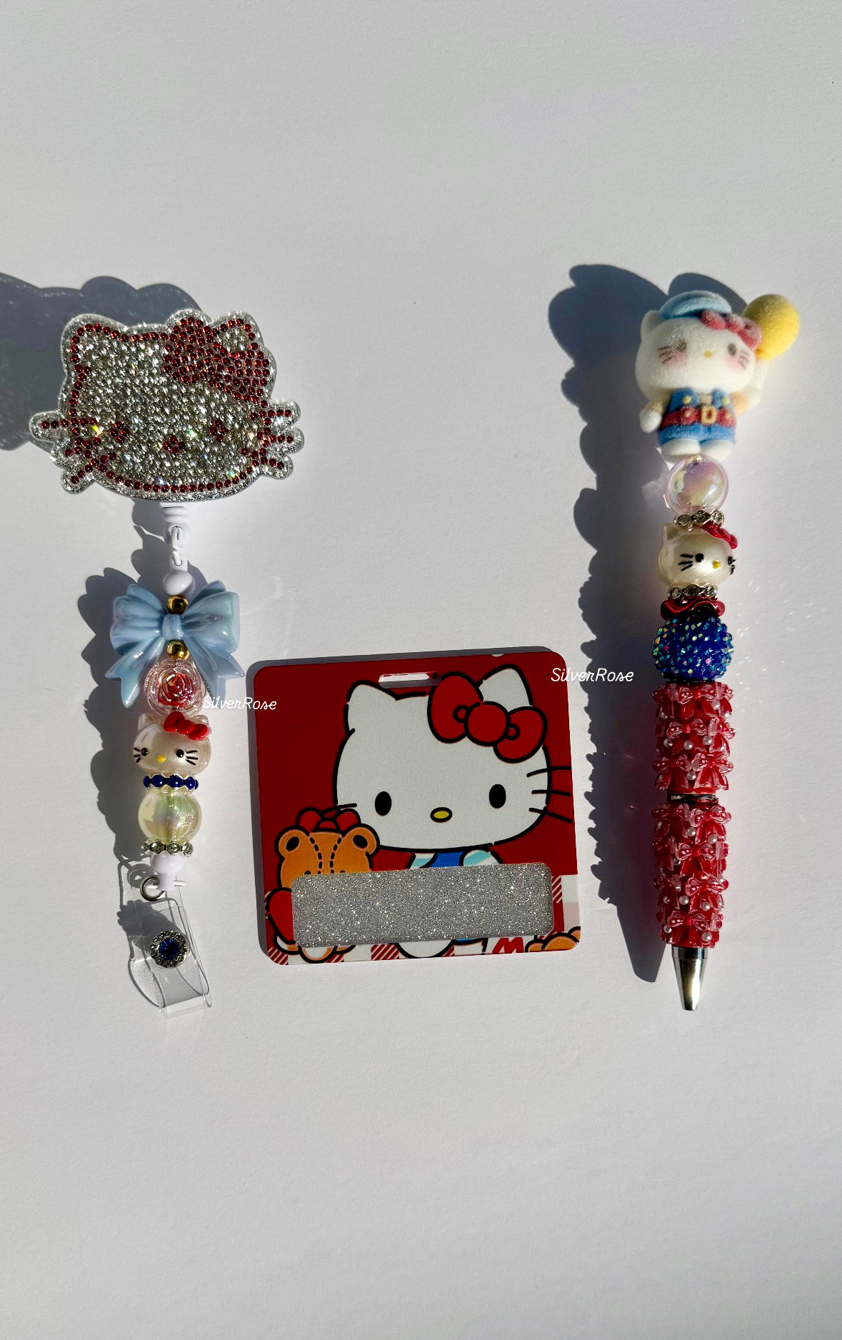 Hello kitty badge reel pen id holder set