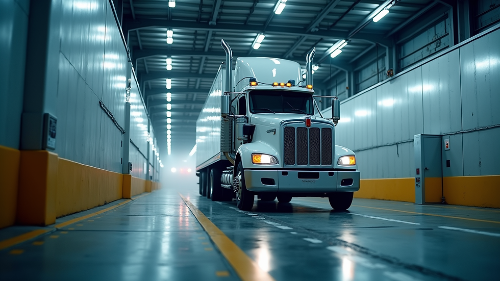 Eye-level view of a heavy duty diesel truck undergoing emission testing